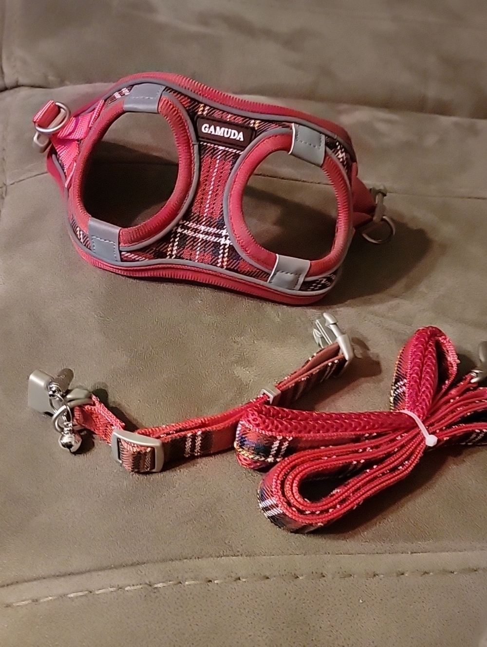 Gamuda Red Plaid Pet Harness & Leash Set Size XXXS